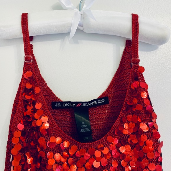 DKNY VINTAGE Red Sequin Top - Picture 2 of 7